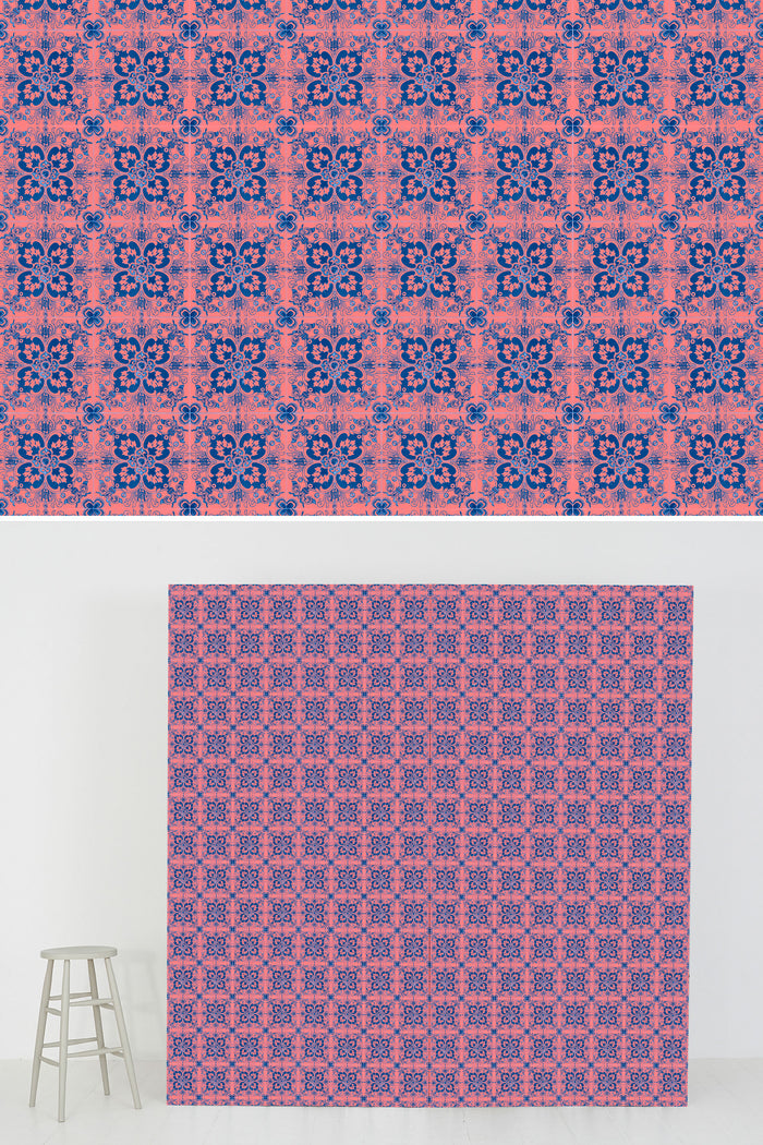 #0208 | Tile | Pinky Orange + Blue